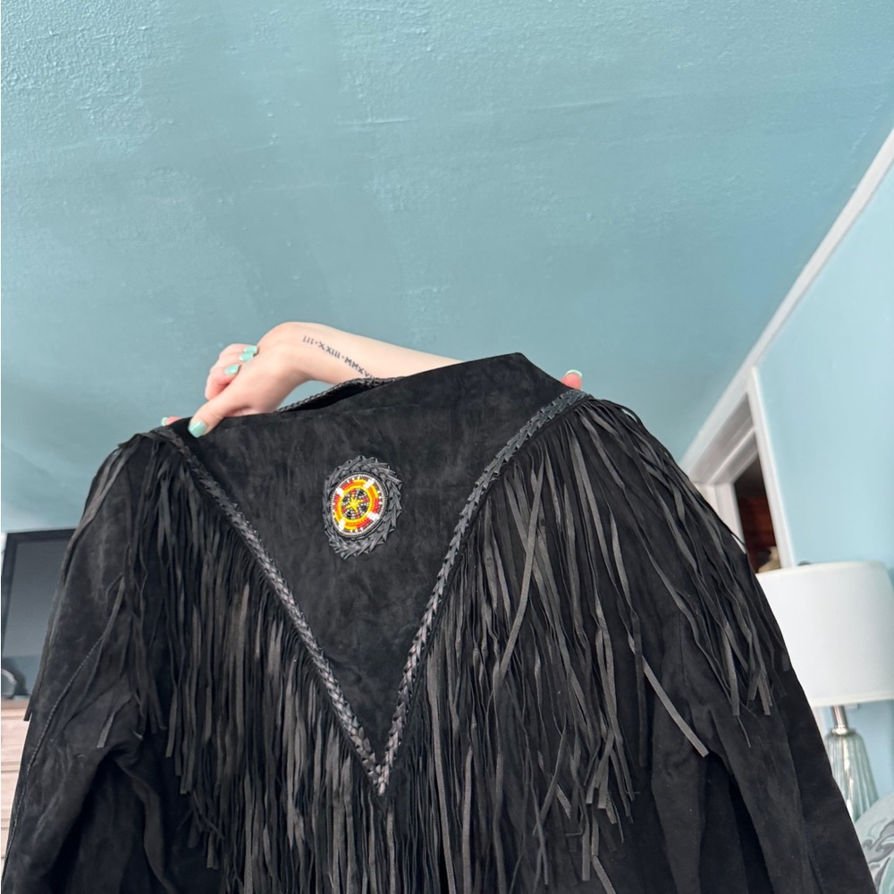 Leather Fringe Black Jacket - Picture 2 of 2